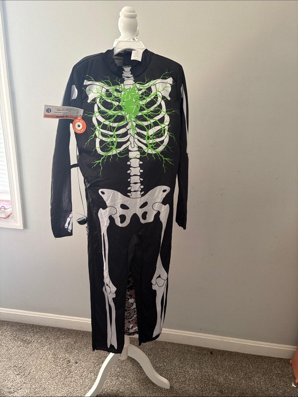 Rubie's Black Skeleton Costume with Neon Green Heart Detail